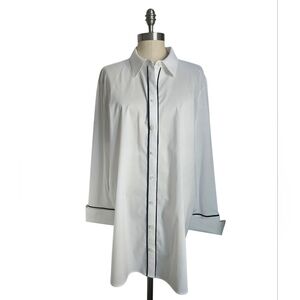 CHICO'S No Iron Crisp White Tunic Shirt With Black Piping Trim | SZ XXL/20-22